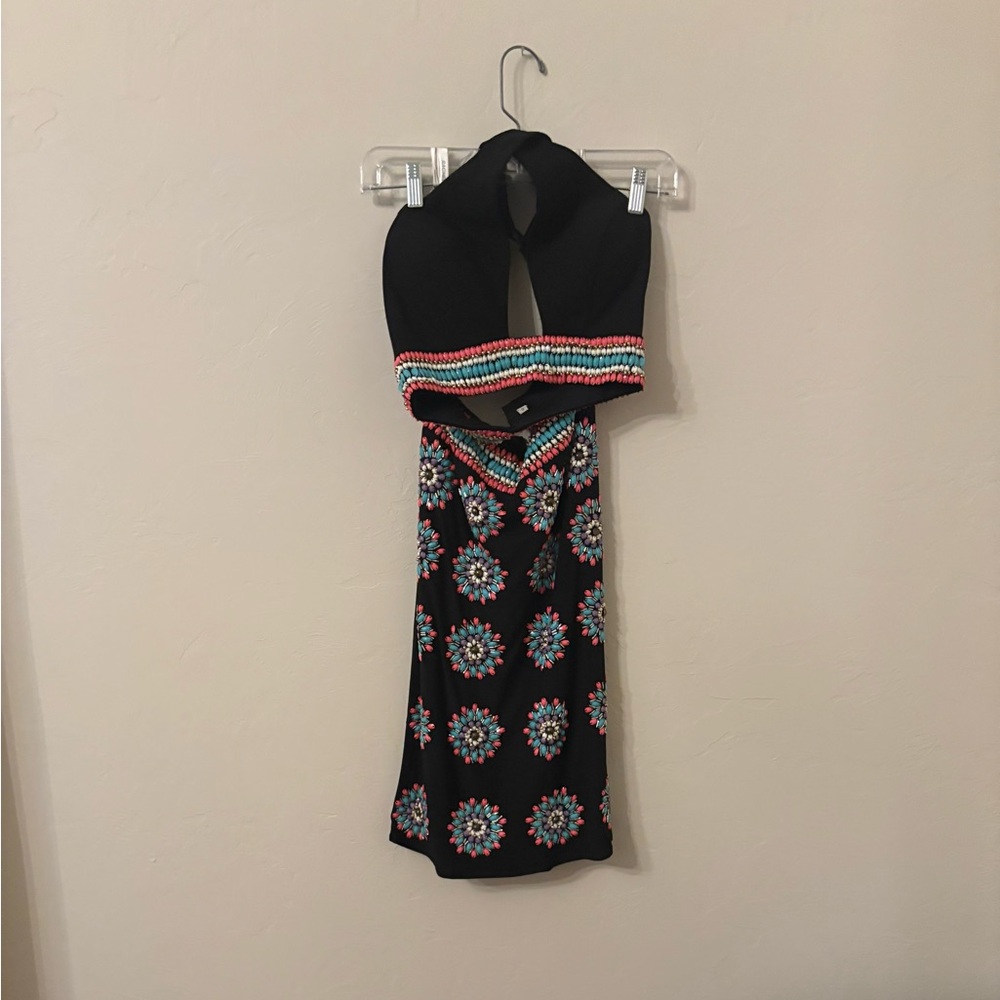 Rachel Zoe Black Dress with Multicolor Floral Pattern